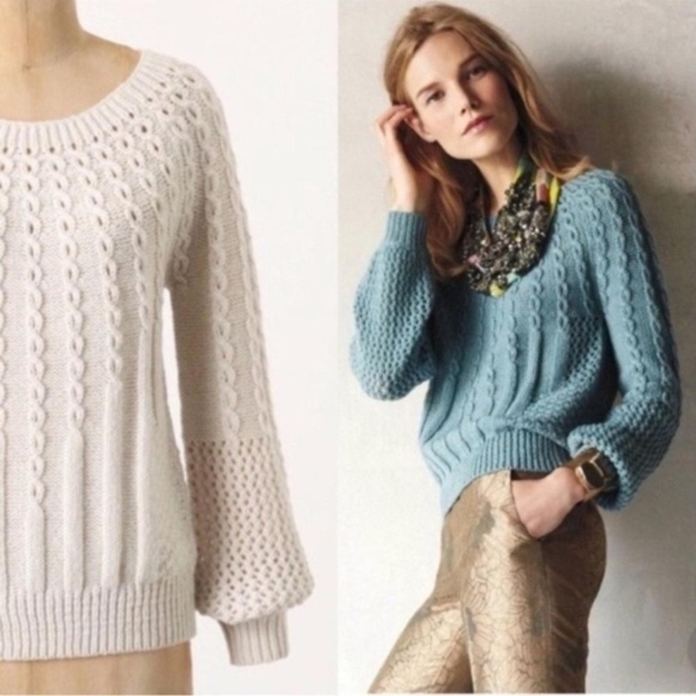 Anthropologie Purl Wise Wool Sweater by Guinevere Cable Knit